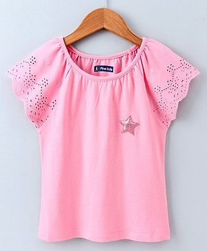 Pine Kids Short Sleeves Biowash Top Star Patch - Pink