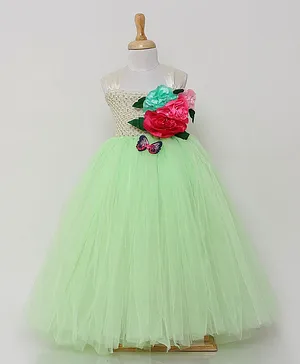 TINY MINY MEE Sleeveless Flower Embellished Gown - Green