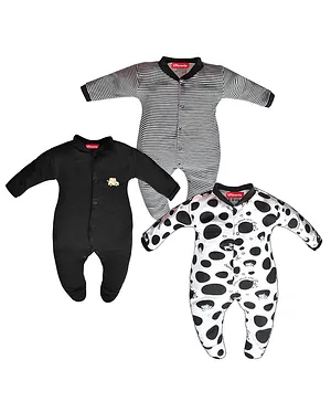 VParents Aqua Footed Baby Romper Pack of 3 - Black (Design May Vary)
