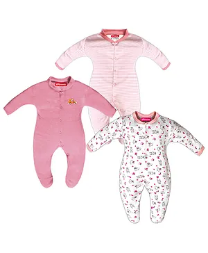 VParents Aqua Footed Baby Romper Pack of 3 - Light Pink (Design May Vary)