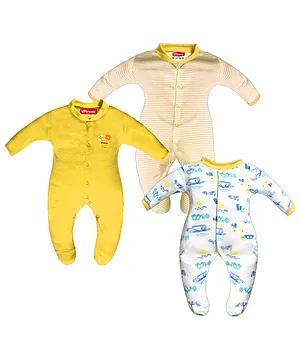 VParents Printed Baby Footed Romper Pack of 3 - Yellow