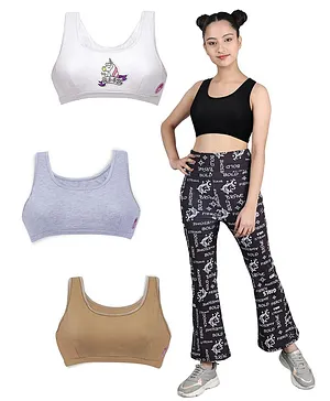 Buy D'chica Uniform Bras for Women Girls, Printed Cotton Non-Padded Full  Coverage Seamless Everyday Non-Wired Gym Workout Bra with Adjustable Thin  Strap, Training Bra for Teenager Kids (Pack of 2) Online In