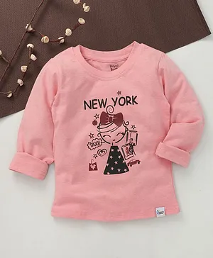 ROYAL BRATS Full Sleeves New York Girl Print T-Shirt - Pink