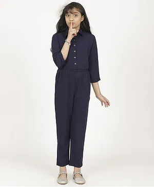 UPTOWNIE Full Sleeves Solid Colour Jumpsuit - Navy Blue