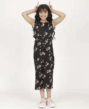 UPTOWNIE Sleeveless Floral Print Jumpsuit - Black
