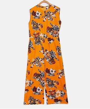 UPTOWNIE Sleeveless Floral Print Jumpsuit - Yellow