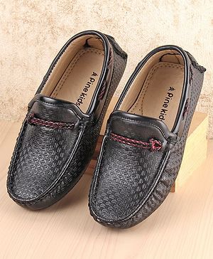 Pine Kids Round Toe Party Wear Loafers with Cushioned Footbed - Black
