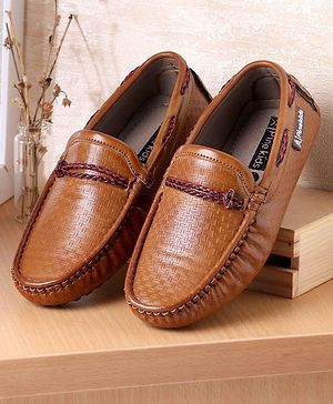 Pine Kids Slip-on Round Toe Party Wear Loafers with Cushioned Footbed - Brown