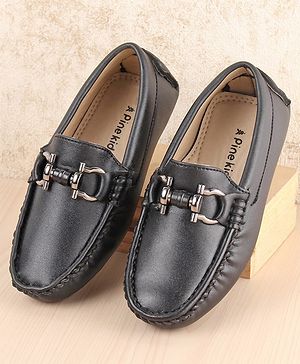 Pine Kids Round Toe Solid Party Wear Loafers with Cushioned Footbed - Black