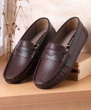Pine Kids Party Wear Round Toe Loafers with Cushioned Footbed - Brown
