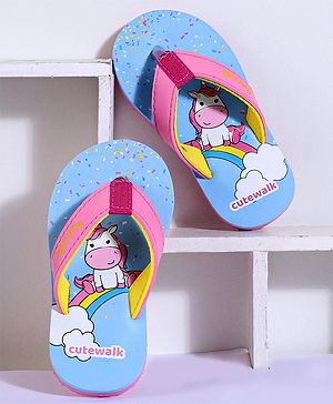 Cute Walk by Babyhug Flip Flops Unicorn Print - Blue