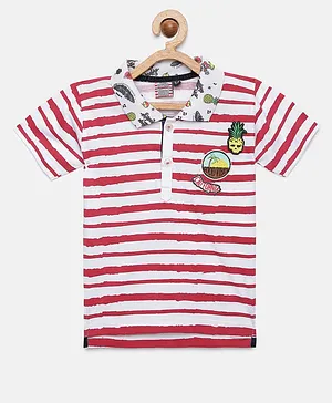 Actuel Striped Half Sleeves Tee - Red