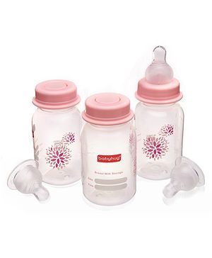 Babyhug Milk Storage Container with Nipple Set of 3 Pink - 125 ml