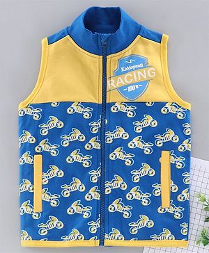 Kiddopanti Sleeveless Bike Print Jacket - Blue