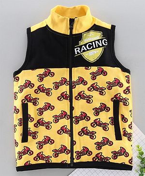 Kiddopanti Sleeveless Bike Print Jacket - Yellow