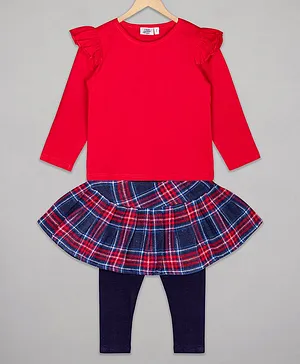 The Sandbox Clothing Co Full Sleeves Top With Checkered Skeggings - Red