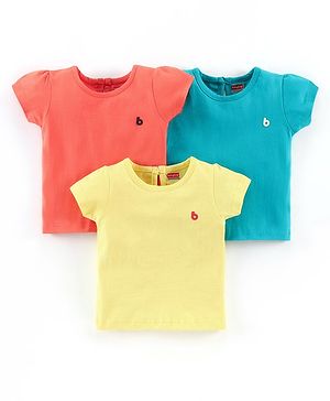 Babyhug Half Sleeves Tee Pack of 3 - Coral Yellow Turquoise