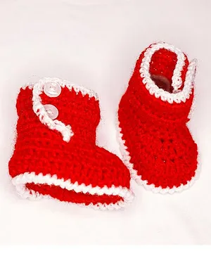 Knits & Knots crochet Cuffed Booties - Red & White
