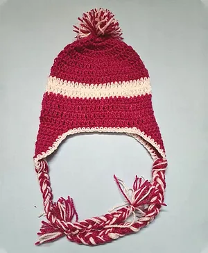 Knits & Knots crochet Ear Flap Cap - Circumference 30cm - Pink & White