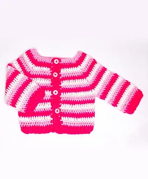 Knits & Knots crochet Full Sleeves Striped Sweater - Pink