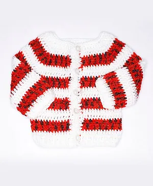 Knits & Knots  crochetFull Sleeves Striped Sweater - Red White