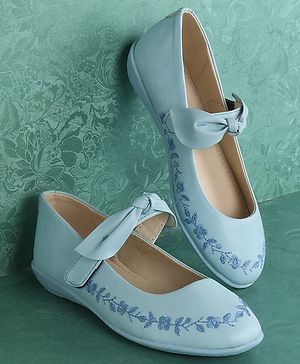 Pine Kids Party Wear Belly Shoes Bow Applique - Sky Blue