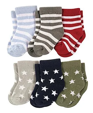 Footprints Organic Stripes And Stars Print Pair Of 6 Socks - Multi Color