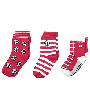 Footprints Organic Cotton Football Print Socks Pack Of 3 - Multi Colour