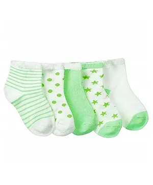 Footprints Organic Cotton Striped Winter Warm Terry Socks Pack Of 5 Pairs - Green
