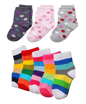 Footprints Organic Cotton Big Dot & Striped Socks Pack Of 8 Pairs - Multicolour