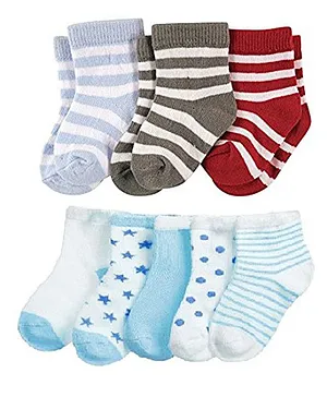 Footprints Organic Cotton Striped Baby Socks Pack Of 8 - Multicolor