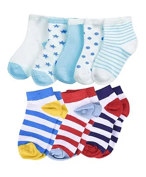 Footprints Organic Cotton Striped Socks Pack Of 8 Pairs - Blue