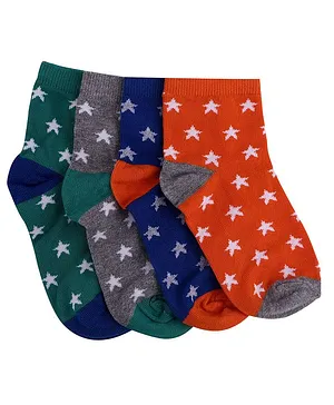 Footprints Organic Cotton Star Print Pack Of 4 Socks - Multi Color