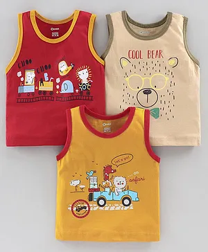 Ohms Sleeveless T-Shirt Pack Of 3 - Red Yellow Beige