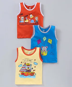 OHMS Sleeveless Tees Multiprint Pack of 3 - Red Blue Yellow