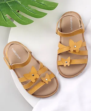 Babyoye Sandals With Velcro Closure Butterfly Applique  - Yellow