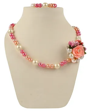 Daizy Rose & Pearl Detailed Necklace With Bracelet - Peach