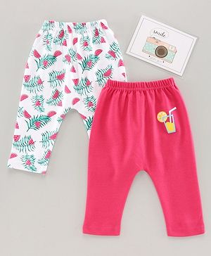 Babyhug Full Length Diaper Leggings Watermelon Print Pack of 2 -Pink White
