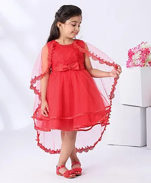 Mark & Mia Party Frock with Cape Pearl & Bow Detail - Red