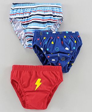 Babyhug 100% Cotton Briefs Multiprint Pack of 3 - Blue Red