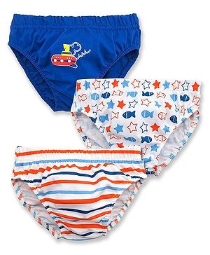 Babyhug 100% Cotton Breifs Pack of 3 - Blue, White