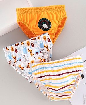 Babyhug 100% Cotton Brief Dino Print Pack of 3 - Yellow White