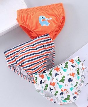 Babyhug 100% Cotton Brief Dino Print Pack of 3 - Orange