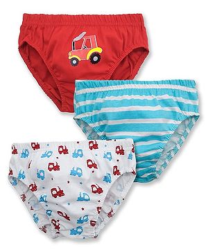 Babyhug 100% Cotton Briefs Pack of 3 - White Blue, Red