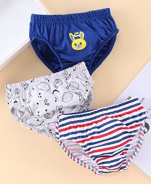 Babyhug 100% Cotton Breifs Pack of 3 - Blue Light Grey