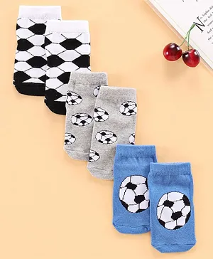 Cutewalk by Babyhug Cotton Ankle Length Soccer Print Socks Pack of 3 - Multicolour