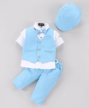 Robo Fry Full Sleeves Party Suit with Bow and Cap - Blue