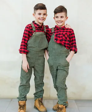 Cherry Crumble by Nitt Hyman Sleeveless Denim Dungaree  - Olive