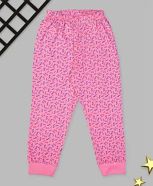 Crazy Penguin 100% Cotton Geometric Print Ribbed Lounge Pants - Pink