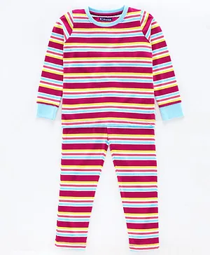 Pine Kids Full Sleeves Biowashed Striped 100% Cotton Night Suit - Pink